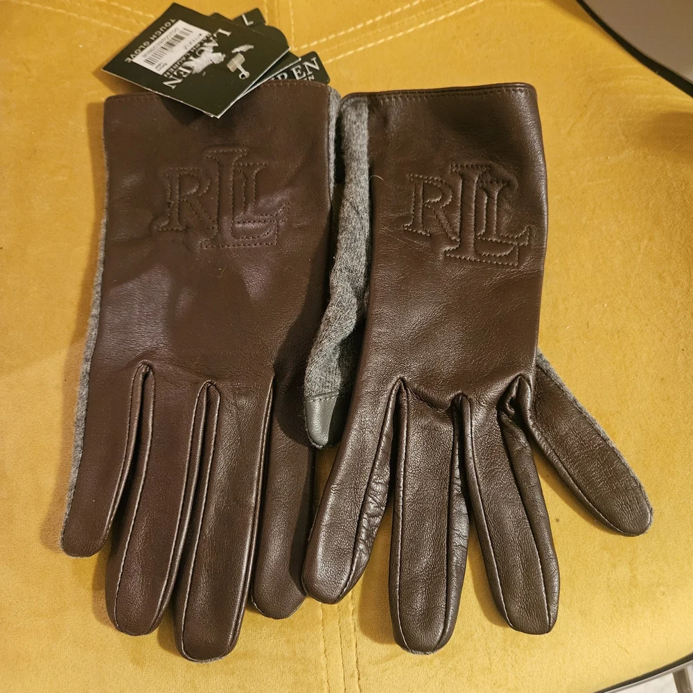 Ralph Lauren Brown Leather Gloves - Picture 1 of 5